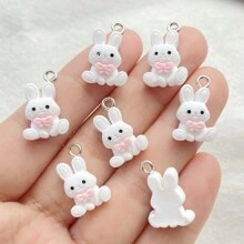 12/20 sztuk żywicy słodkie mini białe kreskówki kokardka królik ręcznie robione zawieszki do kolczyków, naszyjników, bransoletek, breloków i akcesoriów do torebek, kreatywne prezenty dla majsterkowiczów