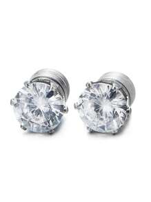 2pcs Fashion No-Piercing Zirconia Earrings, Six-Prong Stainless Steel Magnetic Zirconia Earrings, Brilliant Zirconia