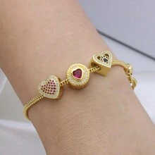 1pc Fashionable Casual Personalized Minimalist High-End Versatile Super Shiny Colorful Zirconia Heart Shaped Heart Beaded 18K Plated Adjustable Chain Bracelet, Suitable For Women Daily Outfit, Party, Birthday, Valentine's Day Gift