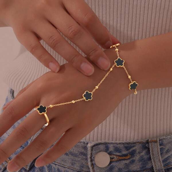 1 pièce Bracelet de doigt rétro design trèfle, classique et polyvalent, idéal pour les voyages, idéal pour les festivals, bracelet thérapeutique en cristal pour un traitement énergétique spirituel.