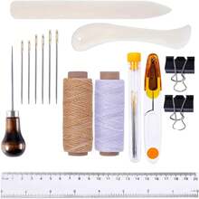 Juego de encuadernación con herramientas, plegadora de huesos, plancha para doblar papel, hilo encerado, punzón, agujas de ojo grandes para encuadernación y costura DIY