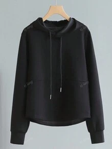 Solid Color Casual Long Sleeve Loose Fit Hoodie