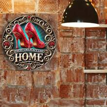 1pc Shiny Red High Heel Metal Iron Wall Art Sign, 7.8 Inches "There's No Place Like Home" Quote, Metal Wall Plaque For Home Decor, Farmhouse Wall Hanging, Women Gift, Room Door Garden Decor, Random Holes On Top, Bottom, Left And Right