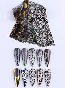10 Sheets/Set Animal Texture Nail Art Transfer Paper, Leopard Snake Cow Texture Pattern Nail Transfer Stickers Winter Cute Nail Art Decoration Nail Salon DIY (Adhesive Not Included)