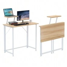 Tavolo per computer pieghevole, piccolo tavolo per computer pieghevole per studiare e lavorare in camera da letto o in soggiorno, 80x45x74 cm, stile moderno, robusta struttura in metallo, nero/bianco/rovere