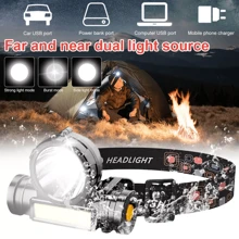 2xSuper Bright Waterproof Head Torch Headlight LED COB USB Rechargeable Headlamp - Black - View 6