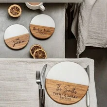Custom Logo Round Marble Coasters, Spliced Acacia Wood Placemats, Tea Coasters