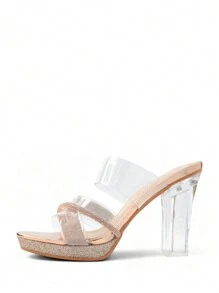 Comfortable Transparent Heel Sequined Platform Sandals Stylish Sandals Summer Sandals For Women - Champagne - View 2