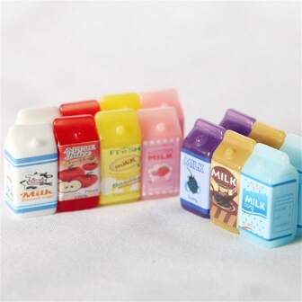 Set de 7 piezas/14 piezas Modelos en miniatura de cajas de leche con forma de fruta, adecuados como props de fotografía