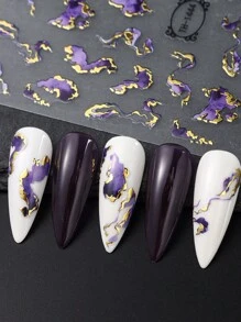 FULL BEAUTY Miếng dán & đề can nghệ thuật làm móng hình sóng in lá vàng nhiều sọc, màu xanh lam cẩm thạch, tím, nâu, hình học, hoa trừu tượng, miếng dán trang trí móng tay, miếng dán tự dính, đồ trang trí nghệ thuật làm móng, vật dụng làm móng, móng tay - Nhiều màu - Xem 3