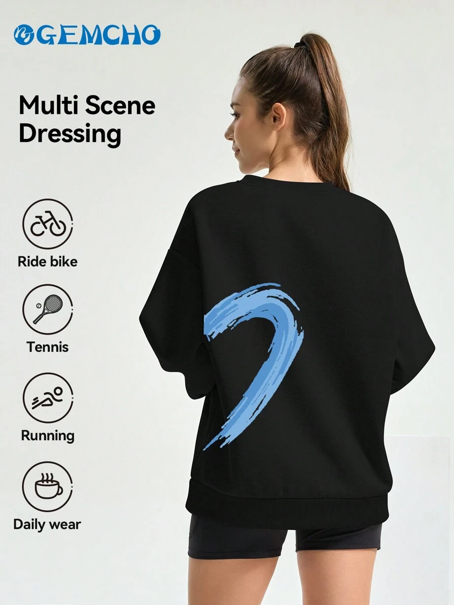 GEMCHO 情人节装休闲运动装情侣爱心印花上衣春夏 - 黑色 - 查看 1