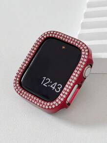 2pcs/Set Red Soft Comfortable Silicone Watch Band With Shining Rhinestone Decor & Hollow Watch Case, Compatible With Apple Watch Strap 38/40/41/42/44/45/46/49mm, For Apple Watch Series Ultra/SE/11/10/9/8/7/6/5/4/3/2/1, Smartwatch Accessories