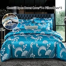 3-Piece European Luxury Jacquard Duvet Cover Set, With Vintage Floral Jacquard Pattern On Side A And Soft, Skin-Friendly Fabric On Side B, Including 1 Duvet Cover And 2 Pillow Shams, Dust-Proof, Suitable For Twin/Full/Queen Beds, All Seasons (Excludes Filling)