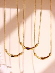 1 件不锈钢黑色/棕色正品虎眼石新月吊坠项链，简约优雅防水珠宝，秋冬时尚复古女士配饰 - 彩色 - 查看 3