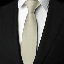 Slim Plain Twill Social Tie With Fine Lines - 香檳色 - 查看 1