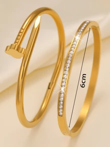 2pcs Luxury Sparkling Four-Leaf Clover Zirconia Stainless Steel Bracelet For Women, Suitable For Multiple Occasions