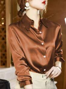 Blusa casual de mujer de un solo pecho de unicolor y manga larga