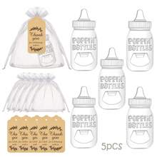 5 Sets Flaschen-Öffner-Geschenkset mit Bär-Flaschenöffner Dekorationen und Souvenirs, enthält 5 Flaschenöffner, 5 Organzabeutel und 5 Dankeskarten als Gastgeschenk, Geburtstags-Geschenk, Duscherparty Dekoration und Zubehör