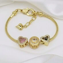 1pc Fashionable Casual Personalized Minimalist High-End Versatile Super Shiny Colorful Zirconia Heart Shaped Heart Beaded 18K Plated Adjustable Chain Bracelet, Suitable For Women Daily Outfit, Party, Birthday, Valentine's Day Gift