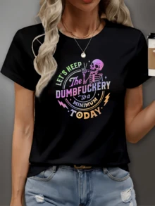 Payeah Skull Slogan Phrase Print Short Sleeve Daily Cotton Casual Popular T-Shirt