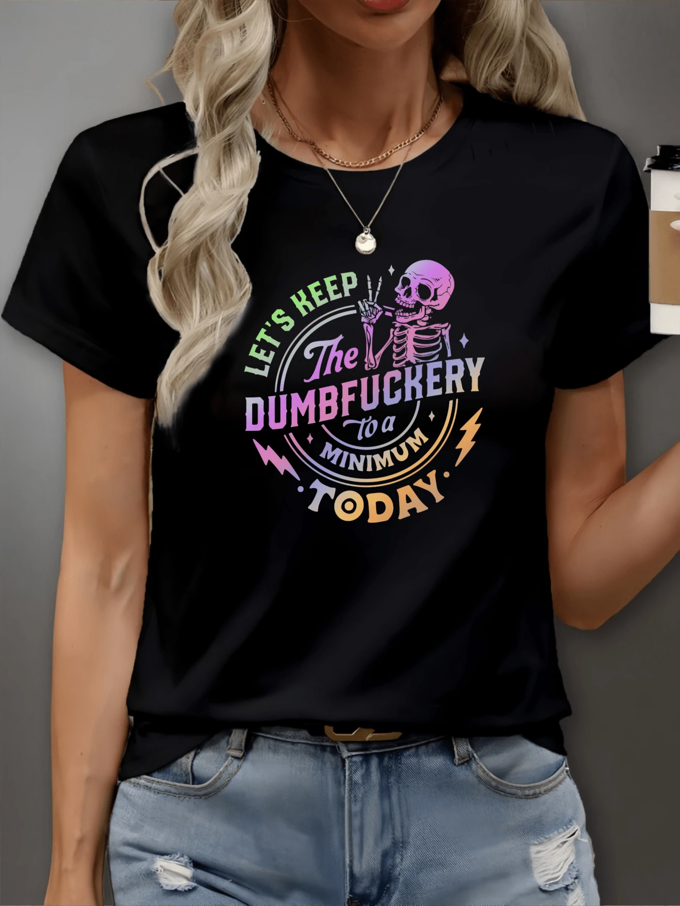 Payeah Skull Slogan Phrase Print Short Sleeve Daily Cotton Casual Popular T-Shirt