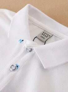 Back To School Kids Boys Letter Print Polo Shirt With Collar, Summer