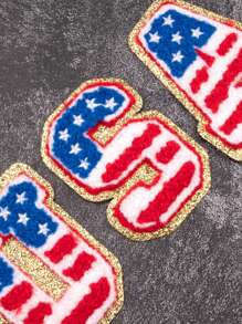 1pc Embroidered Letter & USA Flag Patch, Chenille Applique For DIY Clothing & Bags, Heat Transferable - Multicolor - View 4