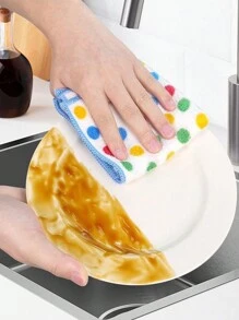 1pc/5pcs/10pcs/20pcs Coral Fleece Cloth With Polka Dot Pattern, Kitchen Table Cleaning Cloth, Thick Absorbent Dishwashing Square Towel, Hand Towel With Hanging Rope - Multicolor - View 5