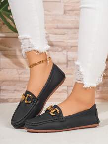 Mocassins plats pour femmes, confortables et souples, décorés d'un papillon doré texturé, pour le printemps/l'été. Chaussures Glissant - Noir - Voir 3