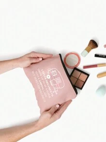 Happy Camper Canvas Make-uptas - Polyestervezel Letter Bedrukte Ritssluiting Vrouwen Cosmetische Tas, Opbergtas, Cosmetische Tas Goede Geschenken Voor Koppels En Gezinnen, Studentenhuis Cosmetica Opslag - Veel kleurig - Bekijken 8