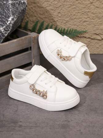 Children's Fashion New Golden Chain Casual Sneakers, Versatile For Spring/Autumn