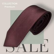 Slim Plain Twill Social Tie With Fine Lines - Màu Đỏ Sâu - Xem 2