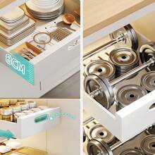 Pull Out Cabinet Organizer Heavy Duty Slide Out Drawers Attached With Adhesive Film, Slide Out Cabinet Organizer Drawer Storage For Kitchen, Pantry, Bathroom - 白色 - 查看 8
