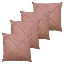 Kit Of 4 Draped Suede Cushion Covers 45x45 With Invisible Zipper - 4 Rose - View 2