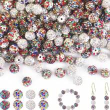 45pcs 10mm Colorful Shiny Round Shamballa Disco Beads, Sparkling Clay Rhinestones, Rhinestones, Necklaces, Bracelets, Earrings, Jewelry Making Supplies, Party Decorations Valentines