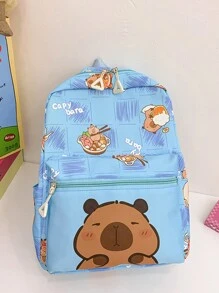 1 pieza de mochila de tela de nailon con estampado de letras de dibujos animados para niños y niñas, lindo bolso escolar para estudiantes en el campus, mochila pequeña y de moda adecuada para viajes diarios