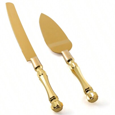 2 piezas Juego de corte de pastel de boda, cuchillo de pastel y pala de acero inoxidable y mango de acrílico con cristales falsos, para bodas, cumpleaños, fiestas, aniversarios