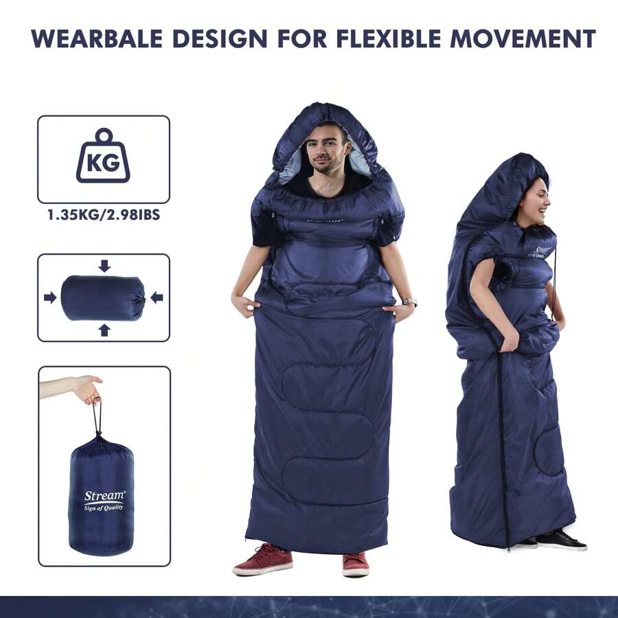 Sleeping Bag, Lightweight Sleeping Bags With Zippered Holes For Arms Feet For 3-4 Season, Portable Envelop Sleeping Bag For Adults Camping, Hiking, Traveling, Oversleep, Camping Accessories - Navy Blue - View 1