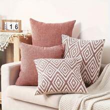 4pcs Bohemian Style Sofa Bed Headboard Cushion Covers, Soft Linen Printed Pattern Pillowcases, 45x45cm, Pillow Insert Not Included, Simple Gift, Sofa Cushions, Star, Decorative Style, Easy To Use, Pillow, Sofa Pillows, Home Decor