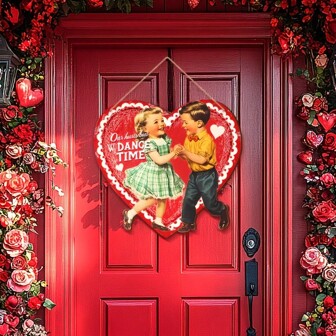 1 pieza Guirnalda de madera rústica de 10*9.45 pulgadas para el Día de San Valentín - Diseño de amantes bailando vintage, perfecto para decoración de puerta delantera y pared, sin necesidad de alimentación eléctrica