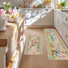 1/2 Piece Easter Kitchen Mat - Farmhouse Egg Design, Happy Easter Bunny Holiday Non-Slip Rug, Home Easter Decor, Suitable For Kitchen, Dining Room, Bedroom, Living Room, Holiday, Party, Gift - Multicolor - View 2