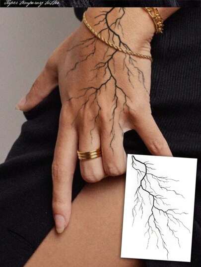 1张防水临时纹身贴纸，闪电图案，韩流风格，可持续3-5天，男女皆宜，可用于遮盖疤痕，可贴于胸部、腰部、手臂、大腿或背部，非常适合派对、送礼、节日等场合，易于粘贴和移除，一次性人体彩绘贴纸。