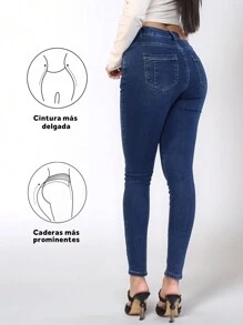 Fashionable Skinny Jeans In Classic Dark Blue, Highlight An Elegant Figure. - 深色水洗藍 - 查看 5