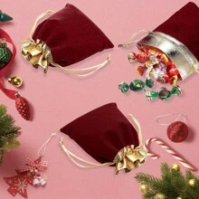25pcs Velvet 3 Size Golden Plated Drawstring Jewelry Sachet Flannel Bag, Small Business Supplies, Wedding Gift Bag, Wedding Decor Valentine's Day - Multicolor - View 8