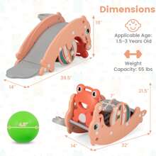 Homasis 3-In-1 Kids Slide Rocking Horse Set Convertible Toddler Slide W/ Basketball Hoop - Pink - View 2