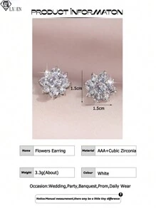 1 对花朵方晶锆石耳钉女士订婚婚礼派对女耳时尚珠宝情人节礼物 - 白色 - 查看 7