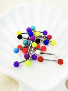 15pcs Multi-Color Acrylic Matte Finish Hypoallergenic Stainless Steel Tongue Rings, Suitable For Halloween, Festivals And Party Wear For Sexy Ladies