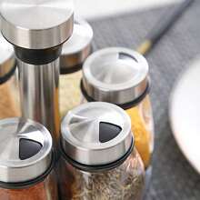 Rotating Spice Rack With 6 Cans, Rotating Spice Storage Box, Glass Spice Box, Multifunctional Rotating Storage Box For Home, Halloween, Fall Decoration, Halloween, Christmas Party Supplies! - Black - View 6