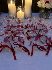 5/10/20件黑色蝴蝶结蛋糕装饰简约装饰蝴蝶结家居装饰配件，适用于家居装饰、婚礼、派对、烛光晚餐、节日礼物装饰、蛋糕甜点烘焙装饰 - 紅色(附繫帶) - 查看 7