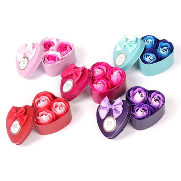 Artificial Rose Soap Flower In Iron Box, Rose Scented Soaps Flower For Decoration Gift For Wedding, Birthday,Mother's Day, Valentine's Day, Graduation,Company Activities